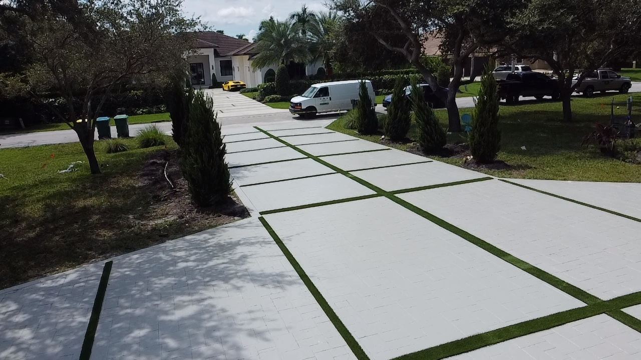Concrete driveway with grass strips, Plantation or Coral Springs, Florida