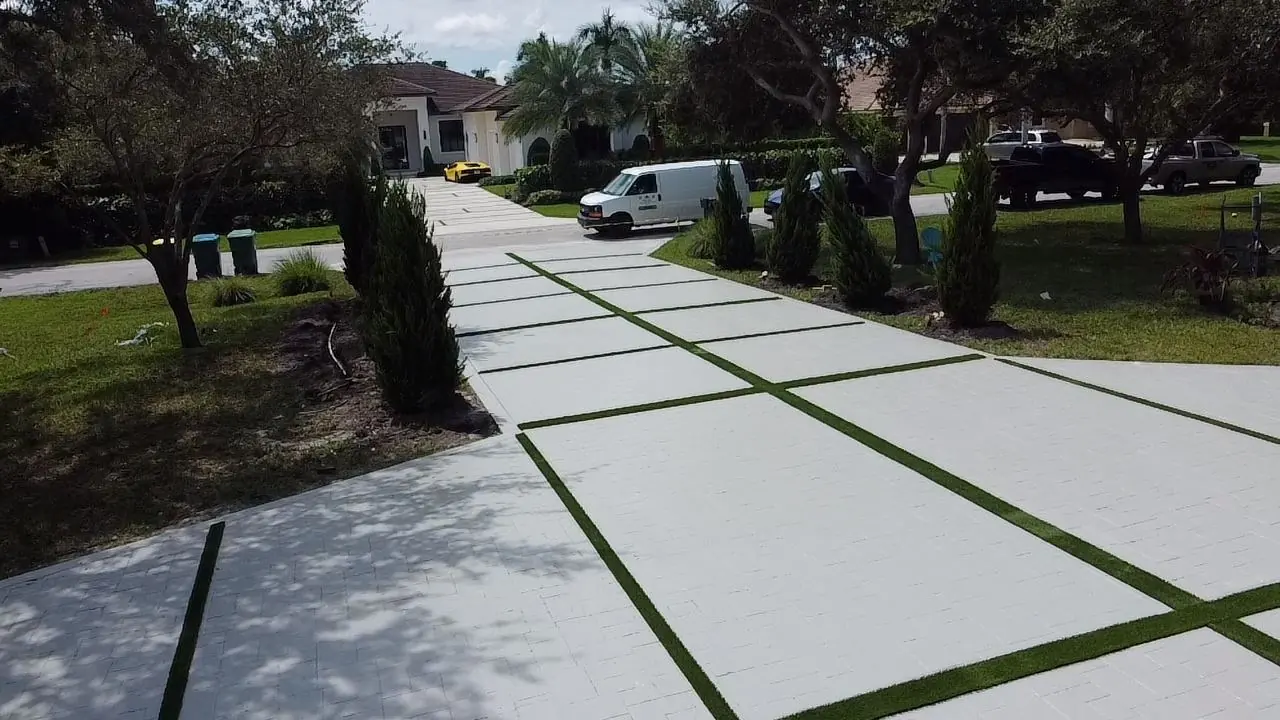 Concrete driveway with grass strips, Plantation or Coral Springs, Florida