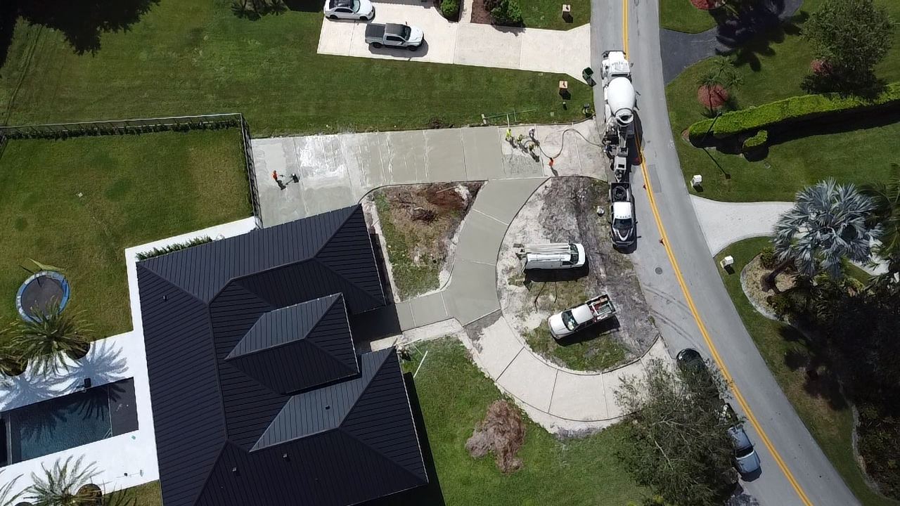 Large concrete project with a ready-mix truck on site