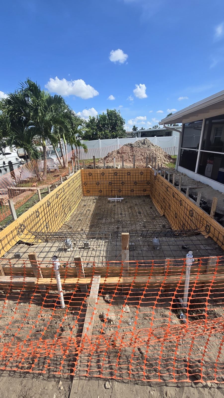 New pool with steel and forms in place before the shell, Broward County, Florida